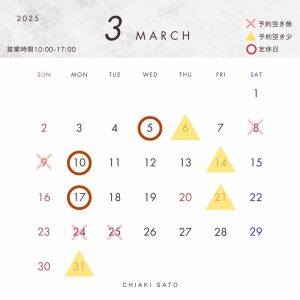 2025年3月ヘアメイク 営業 スケジュール